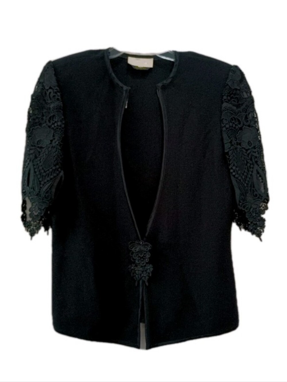 Vintage El-Ana Cardigan/Blazer Venetian Lace Sleeves Black Size Large